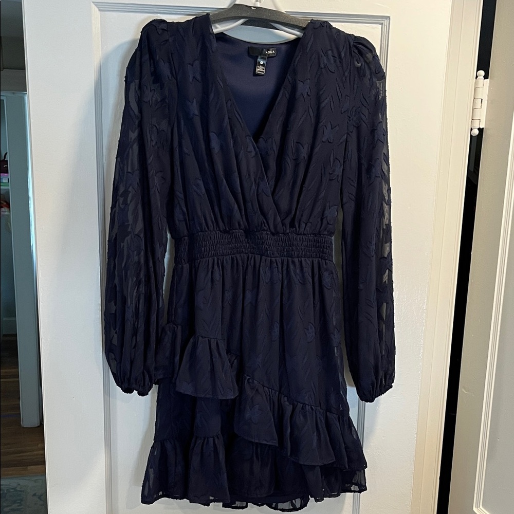 Aqua Navy Long Sleeve Dress